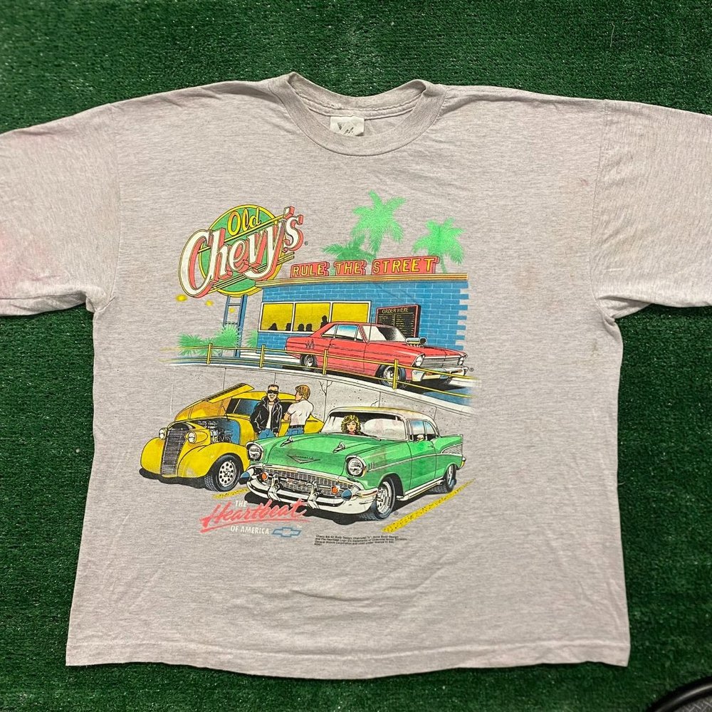 Vintage 90s Chevy Bel Air Neon Cars Single Stitch Baggy Tee